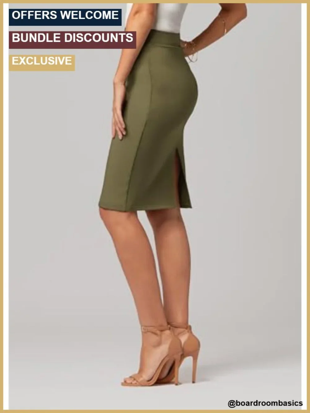 Stretch Pencil Skirt - Pull On Midi Length - Wear to Work - High Rise